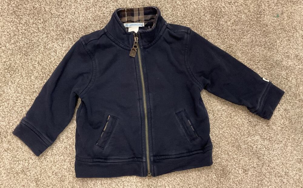Janie and Jack Toddler Navy Blue Cotton Zip Jacket Plaid Lined 12-18M